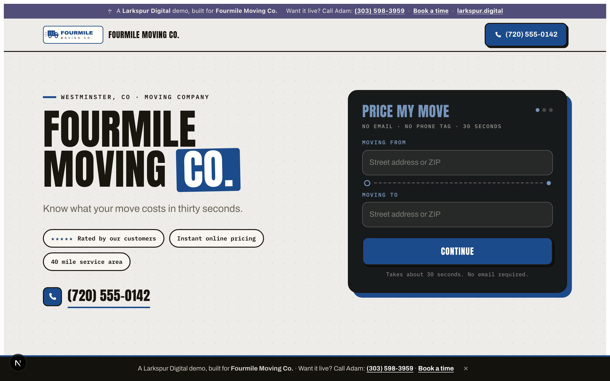 Fourmile Moving Co., a Moving company · bold poster website demo