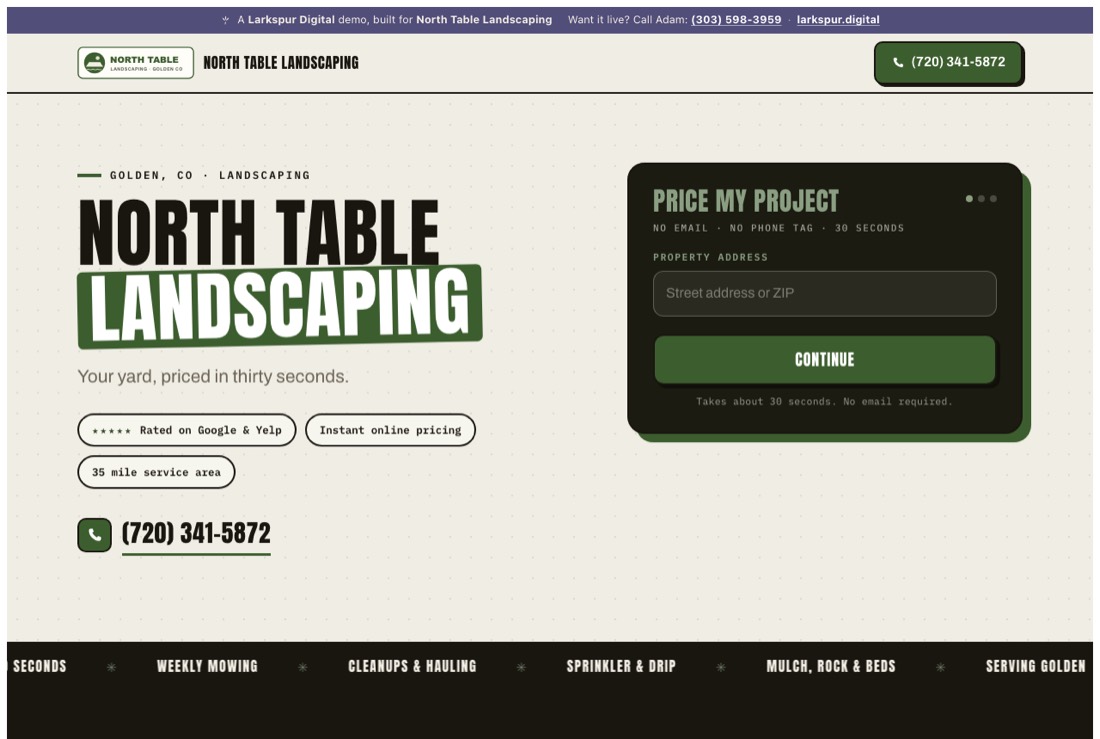 North Table Landscaping, a live demo website